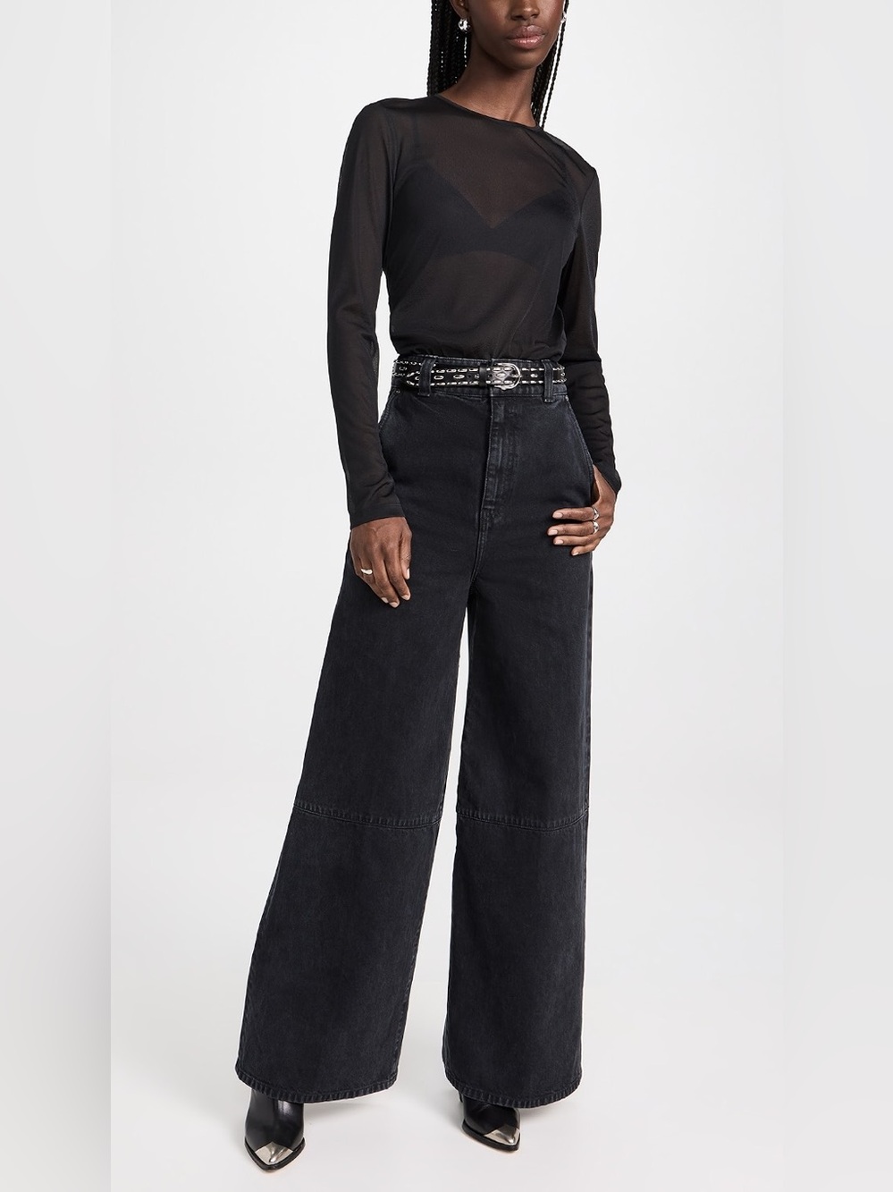 Khaite Isla Paneled High Rise Wide Leg Jeans 31 Black Rigid Heavyweight Denim - Picture 4 of 15